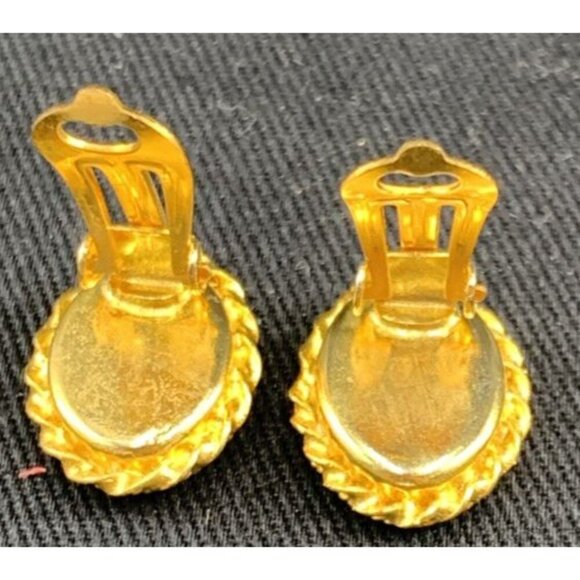 Micro Mosaic Earrings Flower Oval Gold Tone Clip On Stud Post 1.5" Italy - Picture 6 of 6